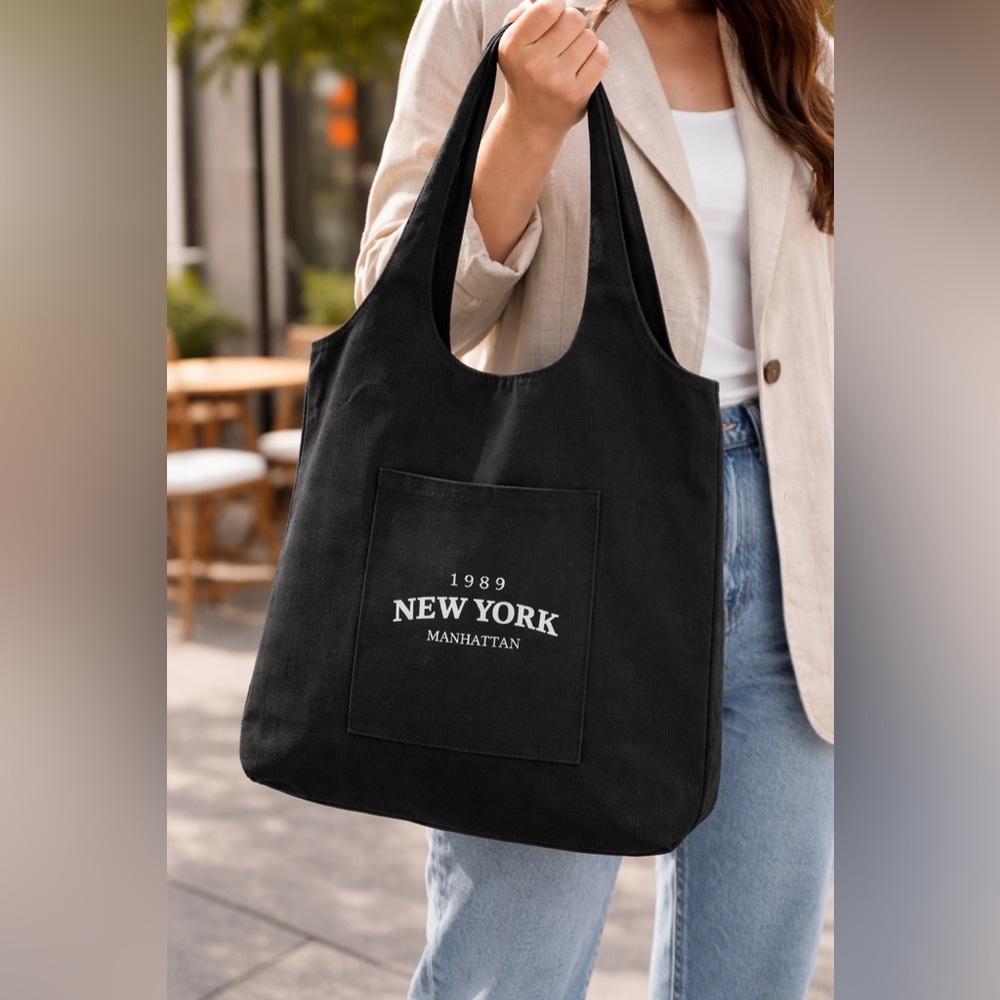 Black 'New York' Canvas Tote Bag